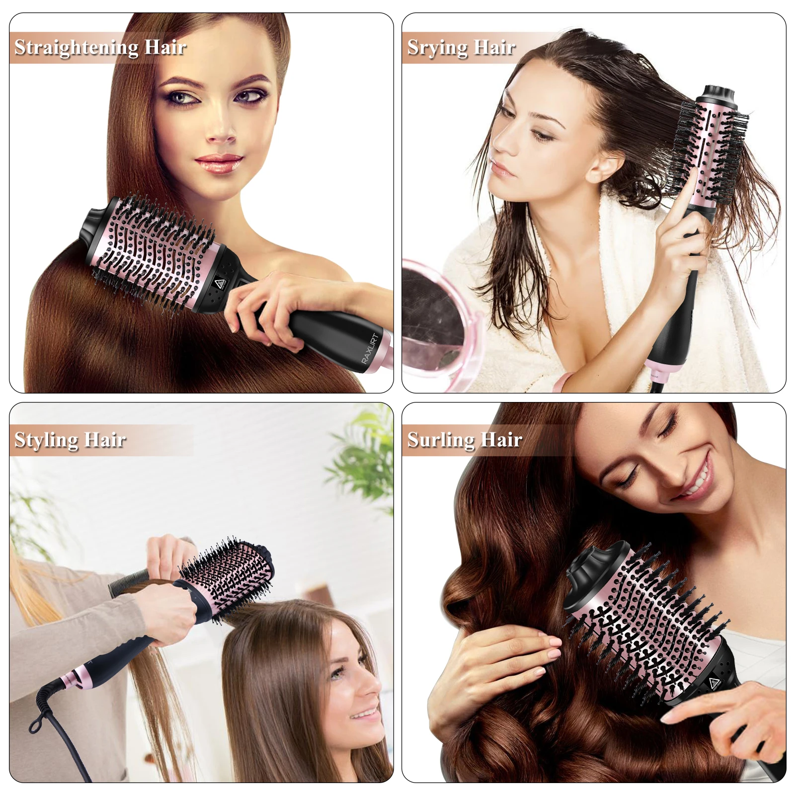 

Hair Dryer Hot Air Brush Styler and Volumizer Straightener Comb Roller Curler Salon Hair Styling Tools