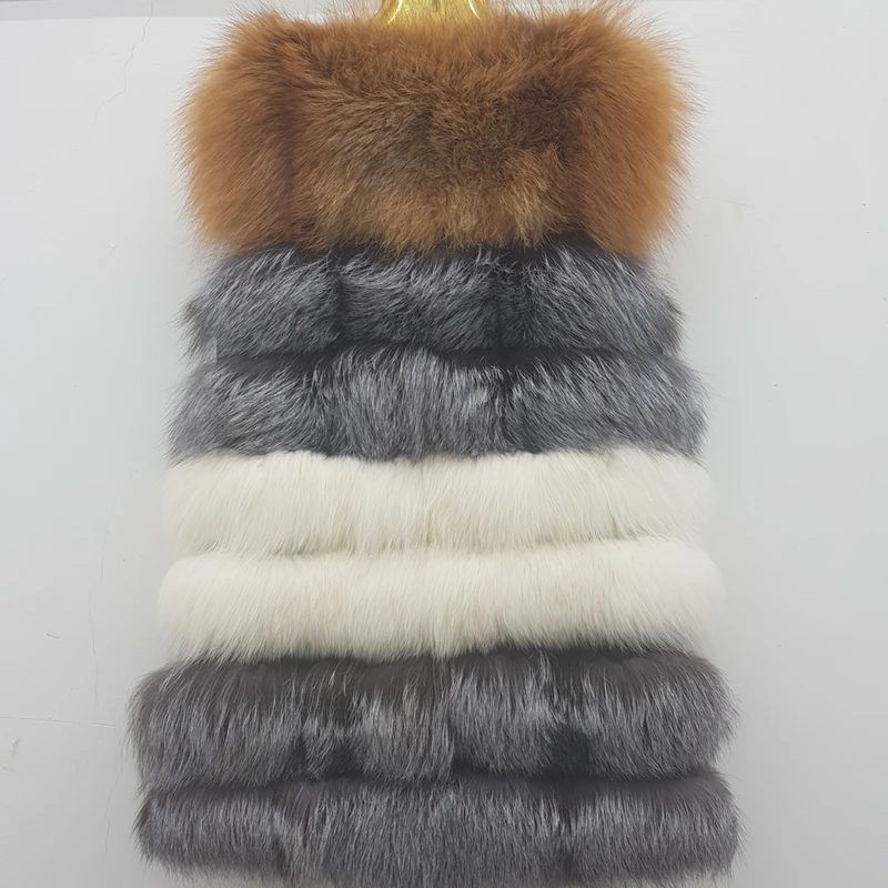Natural Real Fox Fur  Women's High Quality Pelt Real Fur Coat Patchwork Red Silver Fox Vest Striped Thick Coats Vests