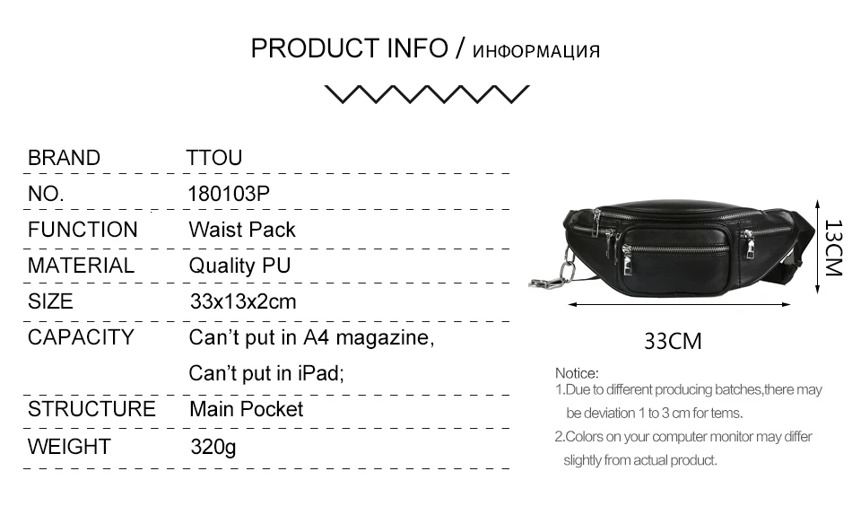 TTOU, модная Женская поясная сумка, повседневная, из искусственной кожи, на цепочке, сумки на молнии, на груди, сумки на пояс, для путешествий, нагрудная сумка, поясная сумка