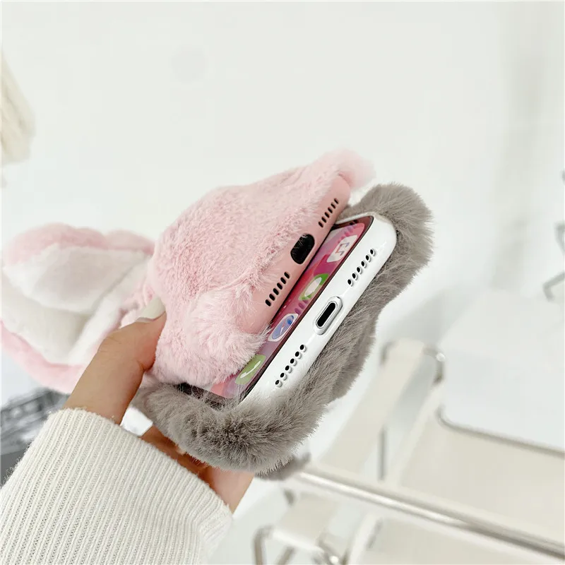 

2021 new plush mobile phone case with rabbit ears is suitable for Apple 7 8Plus 11 ProMAX XR 12