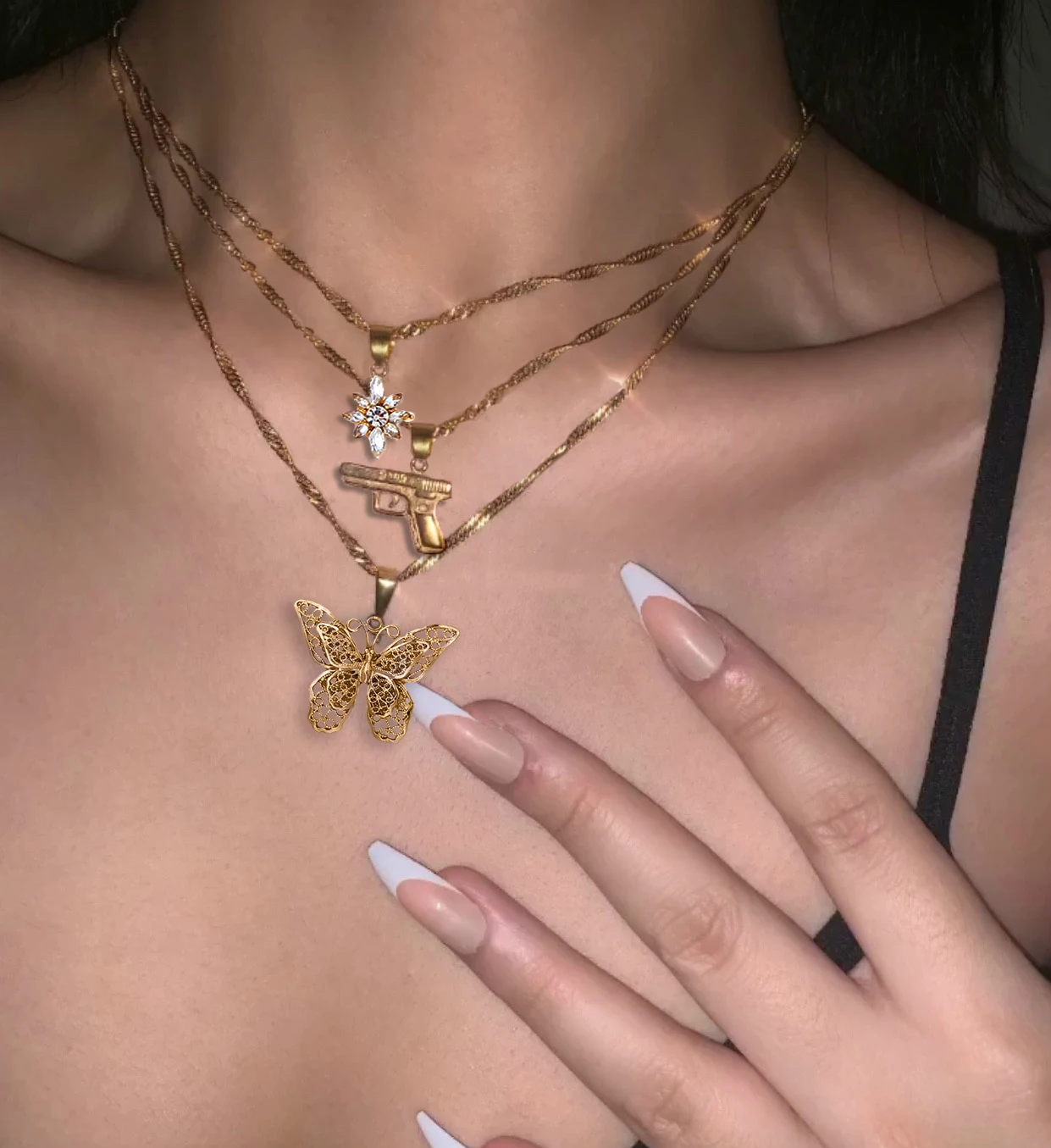 

Bohemia Big Butterfly Necklace For Women Multilayered Crystal Snake Pendants Twist Chain Necklaces 2021 Cute Trendy Jewelry