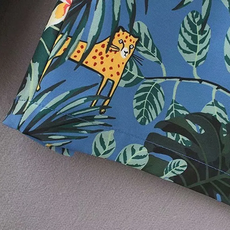 

Holiday Wear Beach Style Drawstring Bow Animal Printed Womens Wide Leg Pants Fashion Ankle Length Loose Blends Casual Trousers