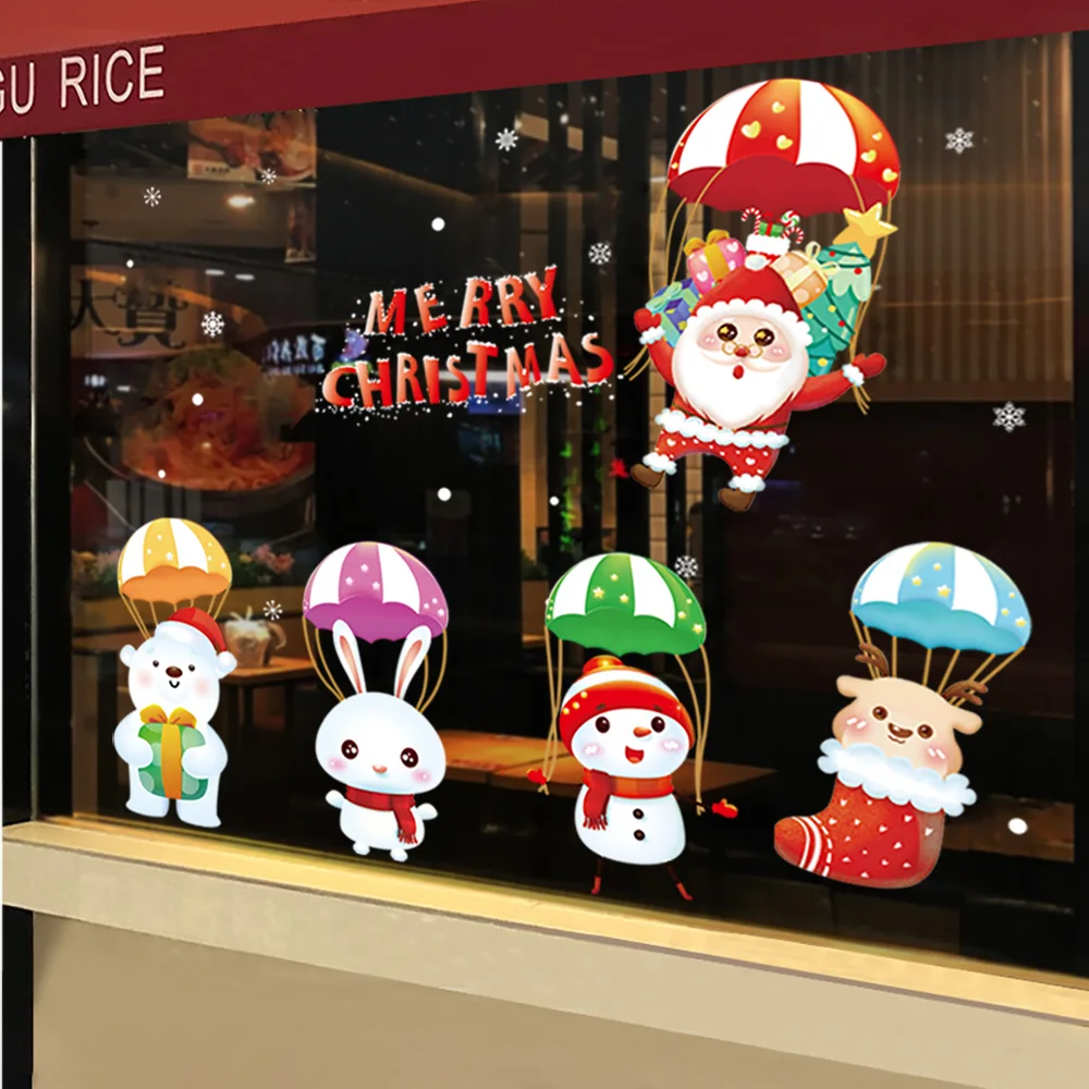 

Kawaii большие рождественские наклейки на окна 2022, Мультяшные DIY наклейки для детской комнаты украшения стен, креативные подарки для детей