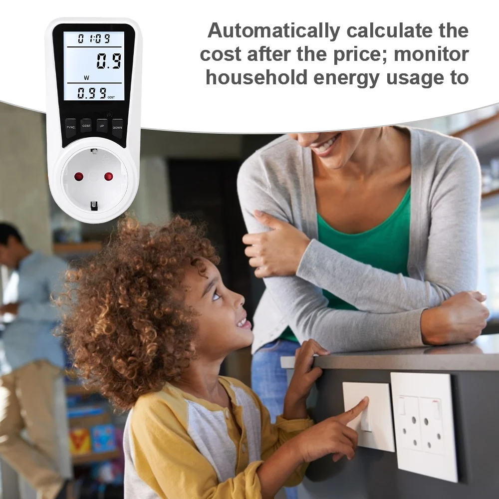 

Digital Wattmeter AC Power Meter Electric Consumption Energy Meter EU Plug Socket Power Kilowatt Wattage Voltage Indicator 230V
