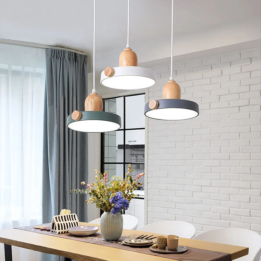 Светодиодный подвесной светильник из дерева и металла 12 Вт 3 цвета|Подвесные