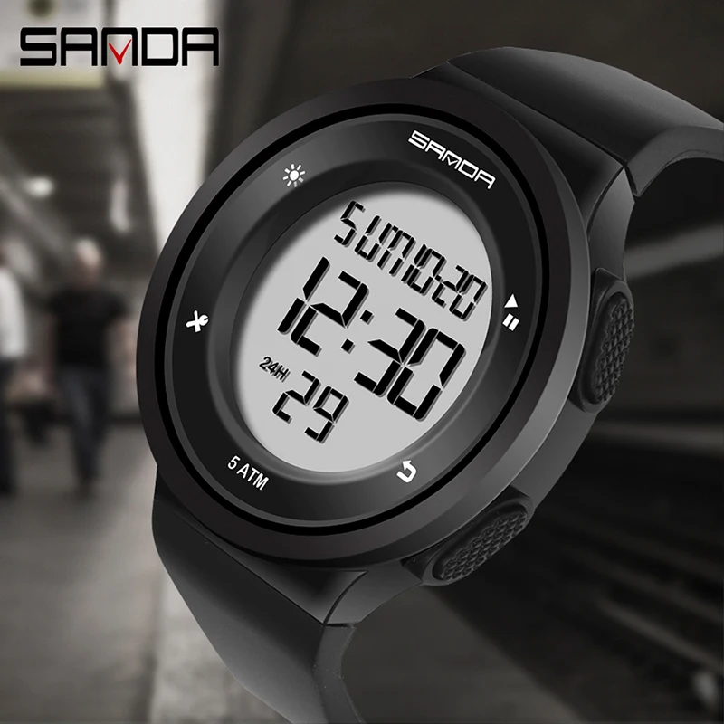 SANDA Unisex Creative LED Electronic Sport Watches Count Down Stopwatch Clock 5Bar Waterproof Men Wristwatch Montre Homme Watch