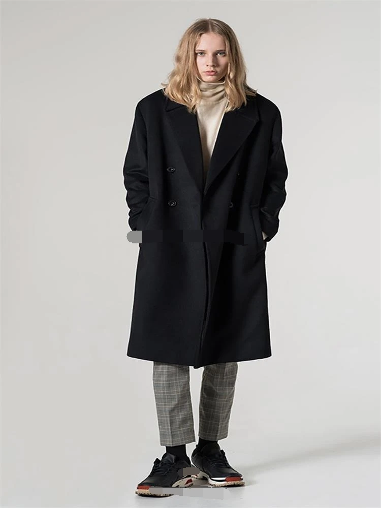 

Men's new autumn and winter woolen coat double breasted classic contracted European and British style loose large coat