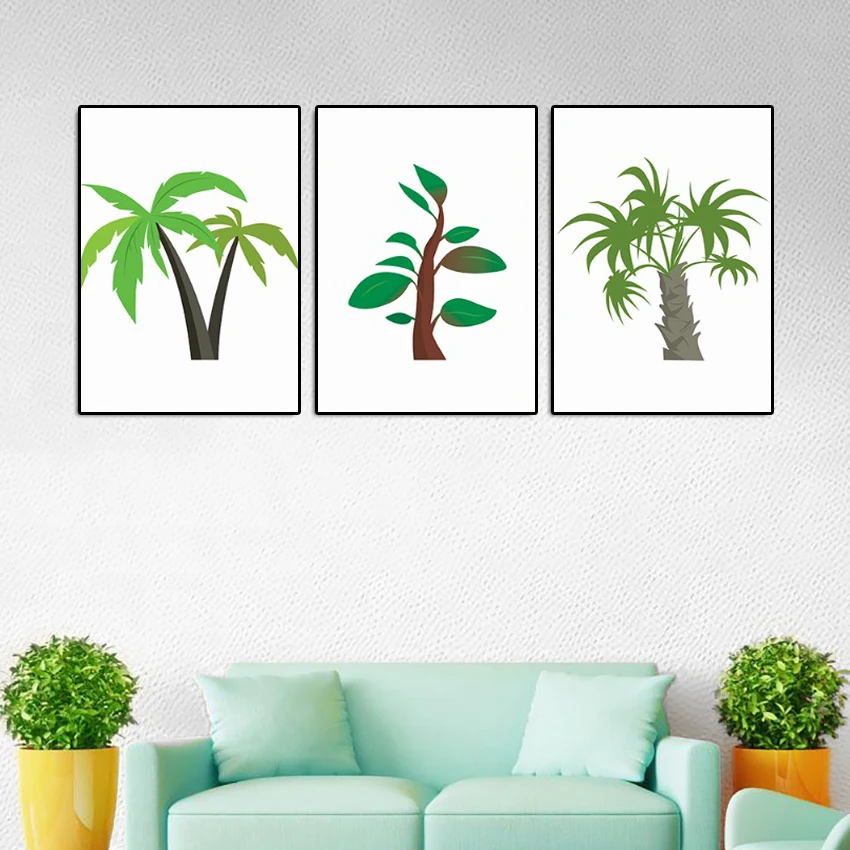 

Nordic Canvas Painting Simple Trees Green Leaves Wall Art Posters and Print Picture Modern For Kids Room Nursery Home Decor