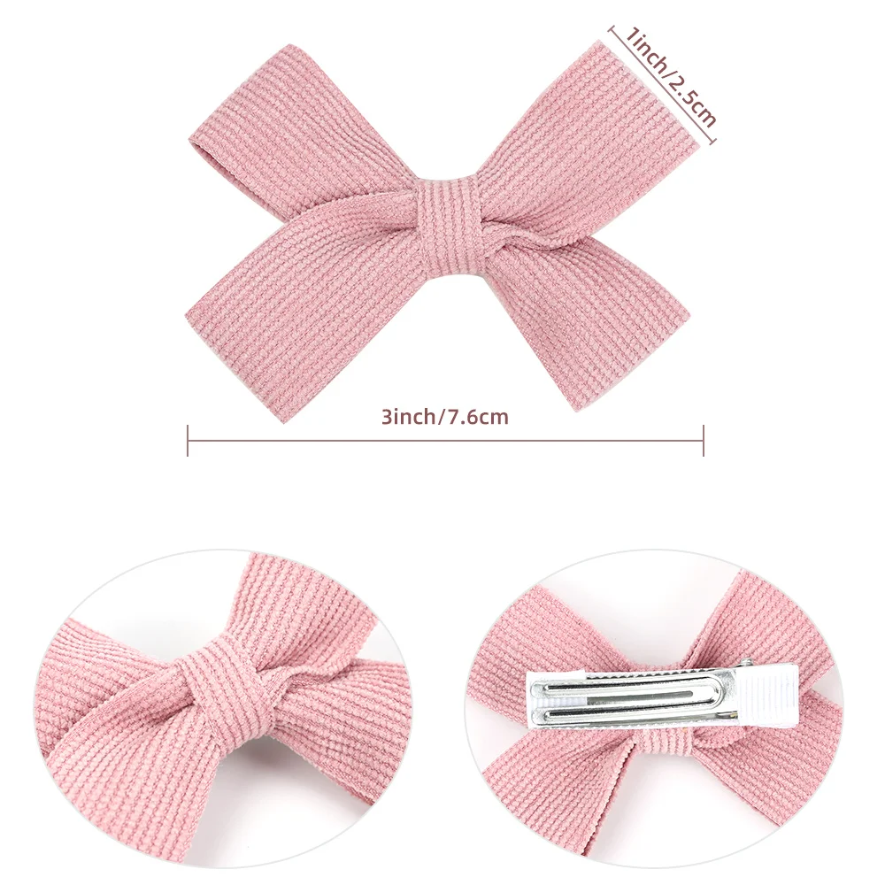 ncmama 2pcs/lot Solid Striped Corduroy Hair Clips 3'' Girls Kids Cross Knot Velvet Hair Bows Princess Hairpins Hair Accessories