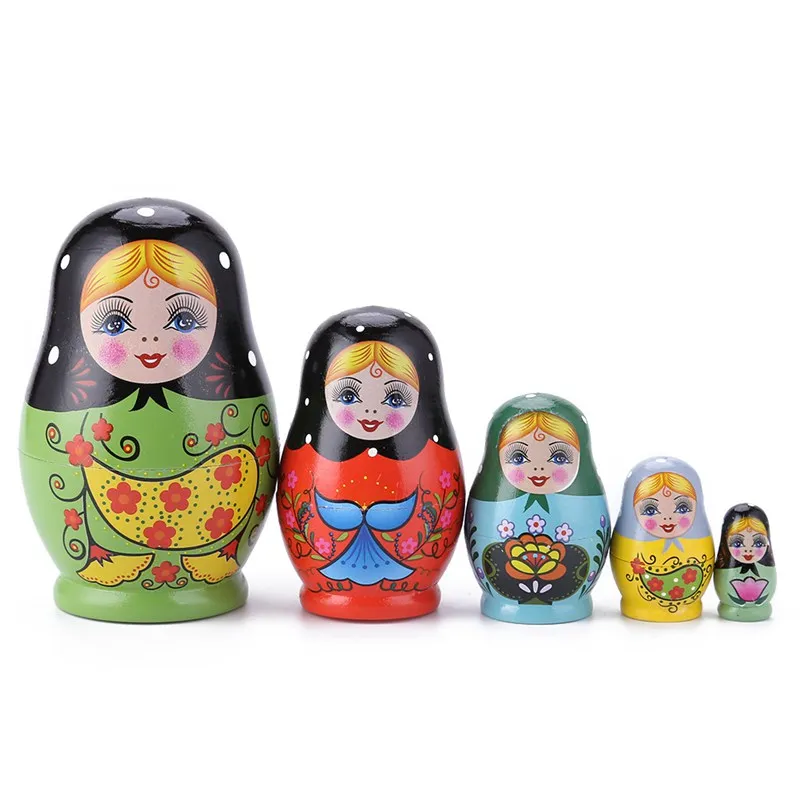Русская Матрешка, кукла, деревянная, животные, краски, Матрешка, куклы, Babushka, подарок, дети, милые, ручная краска, игрушки, украшение дома, подарки - Цвет: 5pcs