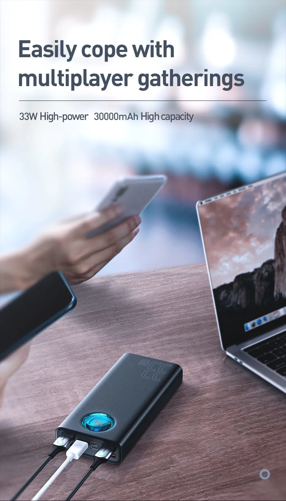Baseus, 30000 мА/ч, зарядное устройство USB C PD3.0, быстрая зарядка, 3,0, 30000 мА/ч, портативное Внешнее зарядное устройство для Xiaomi Mi