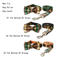 national wind bow tie dog collar dog leash engraved pet name retailing special ethnic style colorful handmade soft