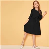 SHEIN/детское однотонное плиссированное платье с завязками спереди для девочек; милое детское платье; коллекция года; Летние Детские платья трапециевидной формы с рукавами-воланами до колена