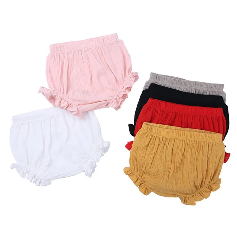 

2020 Summer New Baby Ruffled Fashion Casual Large PP Shorts Infant Candy Color Cotton Linen Bloomers Toddler Girls Bread Pants