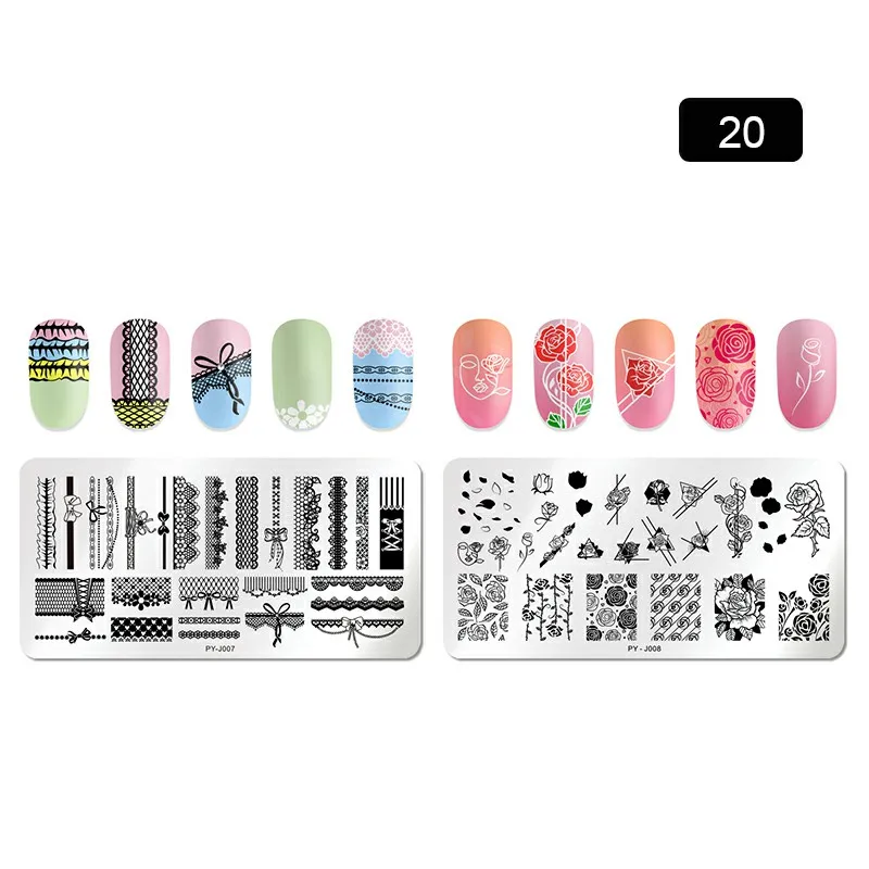 Set 20 PICT YOU прямоугольные пластины для штамповки ногтей геометрические из нержавеющей стали инструменты для штамповки ногтей набор шаблонов - Цвет: Set 20
