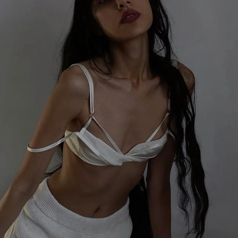 

Sexy V-neck Backless Camis Crop Tops 2021 Summer Fashion Elegant Sleeveless Wrap Party Temperament White Tops Women's Clothes