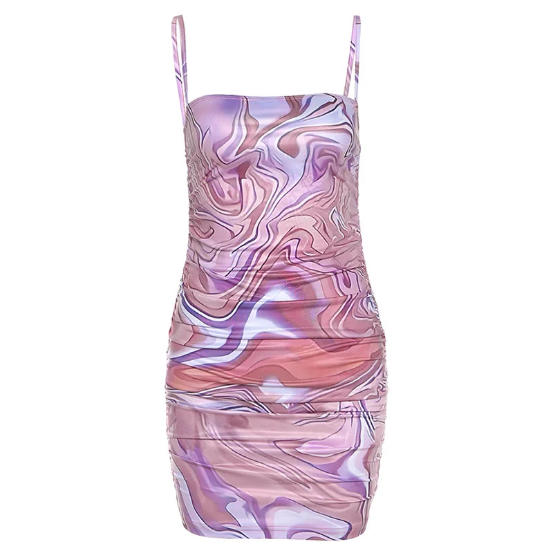 

JULISSA MO 2021 New Printed Sling Mini Dresses Women Summer Slim Ruched Bodycon Dress Female Sexy Backless Party Wear Vestidos