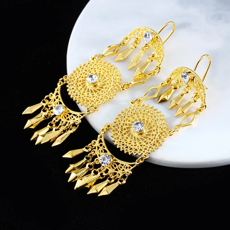 Мусульманские старинные медные серьги с кристаллами для женщин золотые монеты