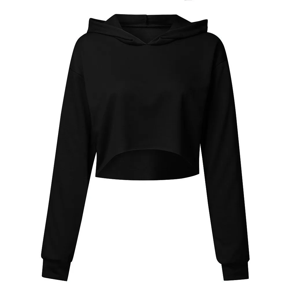 Женский однотонный свитшот с длинным рукавом SAGACE короткий свитер капюшоном на