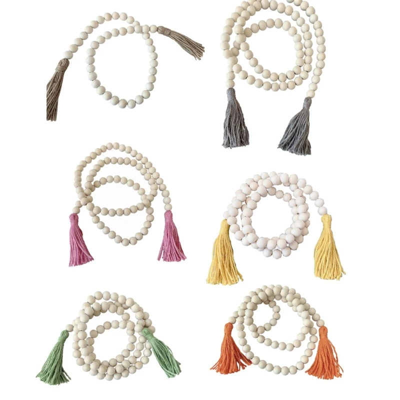 

Деревенский декор, деревянная гирлянда из бусин, Настенный декор, поделки, деревенский Декор для дома, стиль бусины для украшения с кисточка...