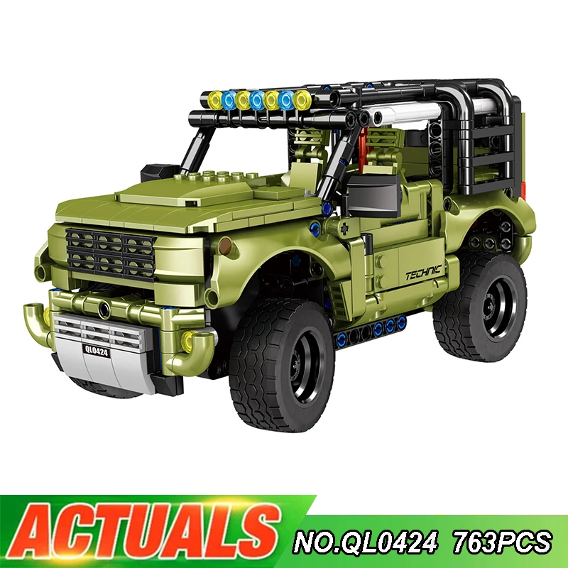 

ZHEGAO QL0424 High Tech Series Army Green Pull Back Off Road Vehicle Building Block Bricks Model Educational Children's Toy Gift