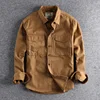 Retro Male Cargo Shirt Jacket Canvas Cotton Khaki Military Uniform Light Casual Work Safari Style Shirts Mens Top Clothing 2