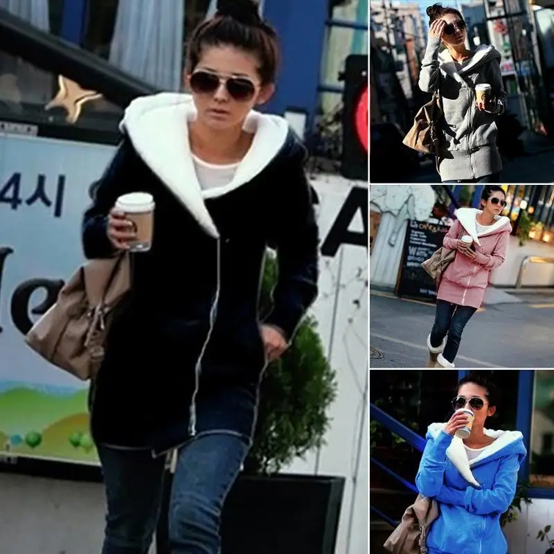 2019 New Women Fleece Zipper Hoodies Sweatshirt Autumn Winter Long Sleeve Ladies Warm Casual Hooded Outwear Plus Size | Женская одежда