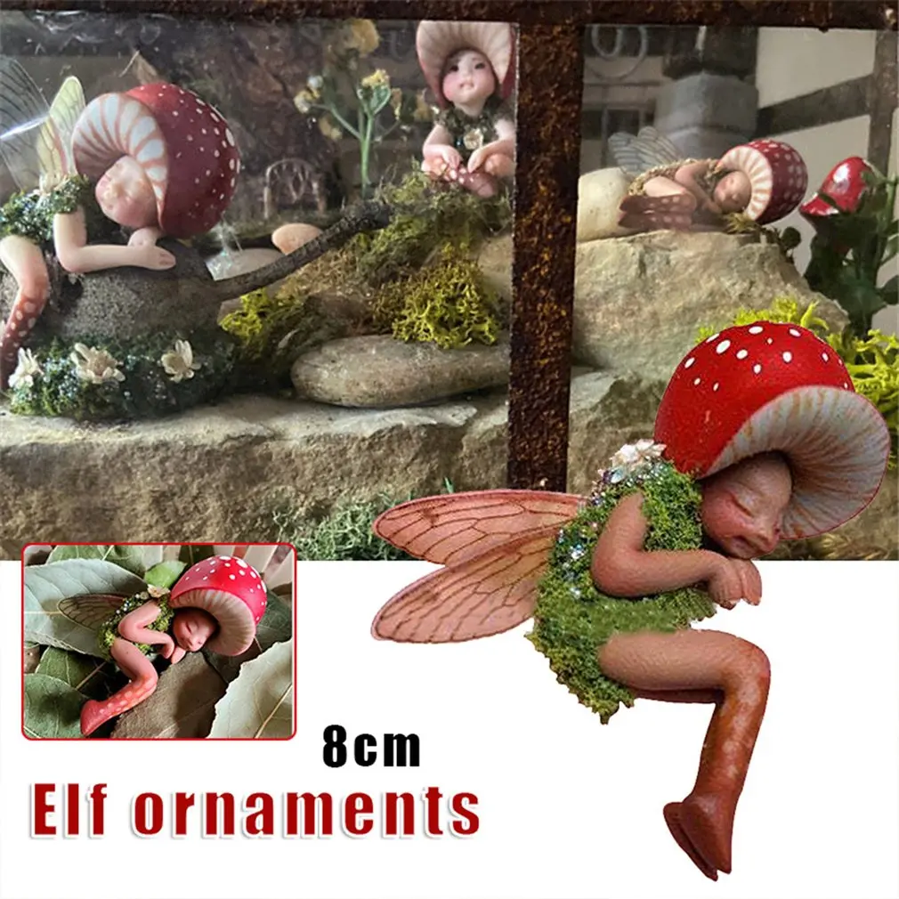 

Newest Mini Sleeping Mushroom Fairy Statue Resin Elf Crafts Ornaments Small Forest Mushroom For Home Garden Office Decoration