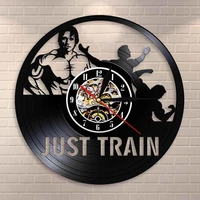 just train wall art gym wall clock muscle man weighting vinyl record wall clock fitness center decorative clock