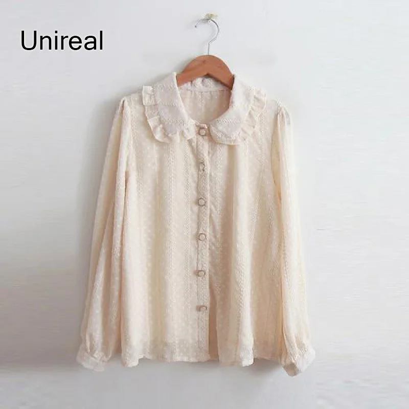 

Unireal 2021 Autumn Women Chiffon Blouse Shirt Long Sleeve Cute Girls Vintage Casual Loose Shirt Tops