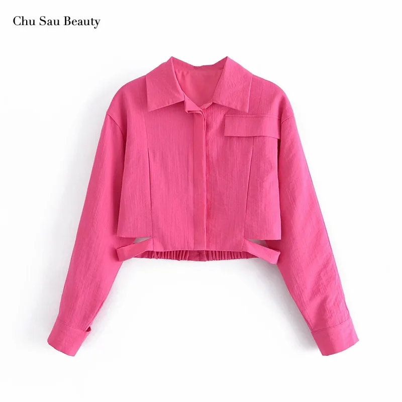 

Chu Sau Beauty 2021 Women's Fashion Rose Red Short Coat, Lapel Long-Sleeved High-Waist Crop Top, Chic Waist Design