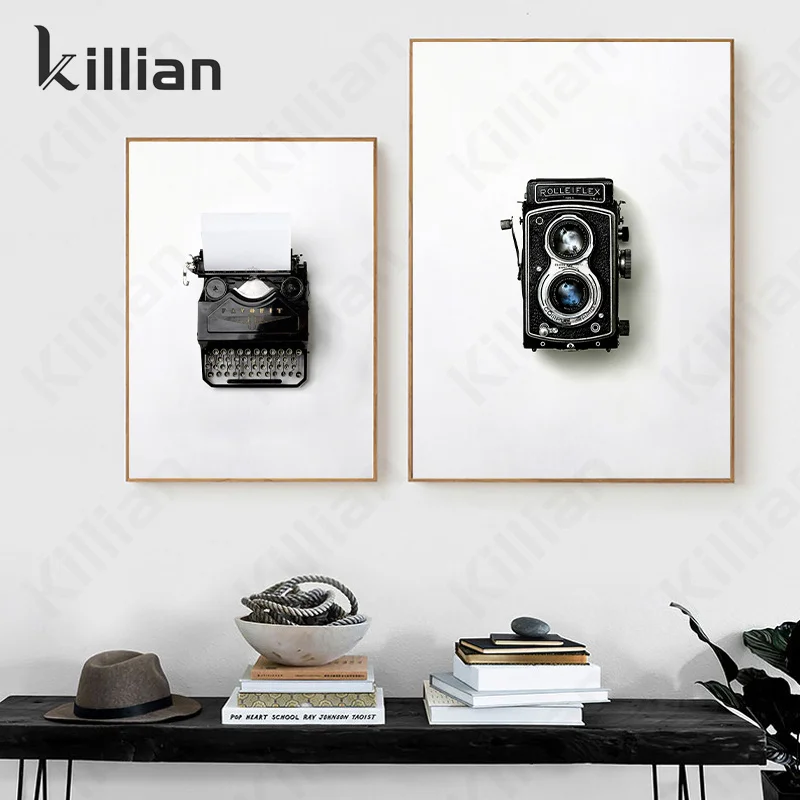 Винтажная черно-белая пишущая машинка фотография картина плакат холст печать