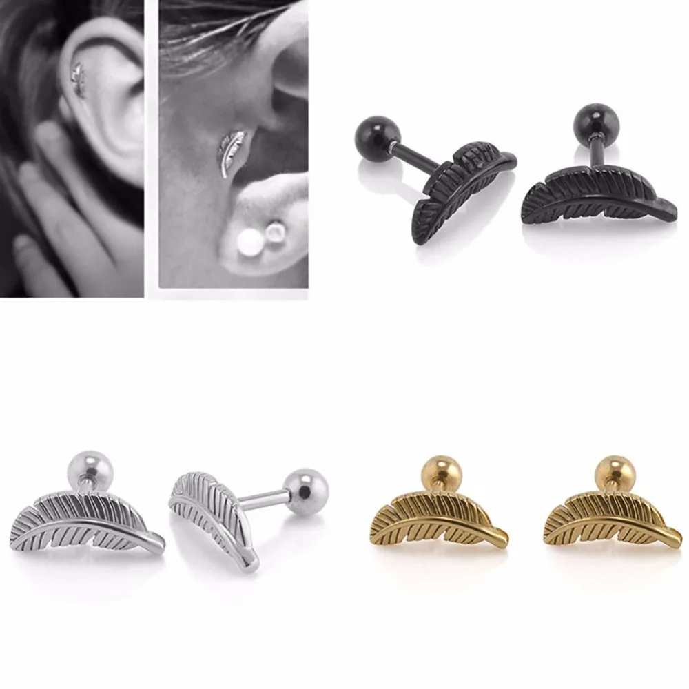 1 Пара Ретро панк мини лист Ангел перо раньше серьги Ги для пирсинга подарок