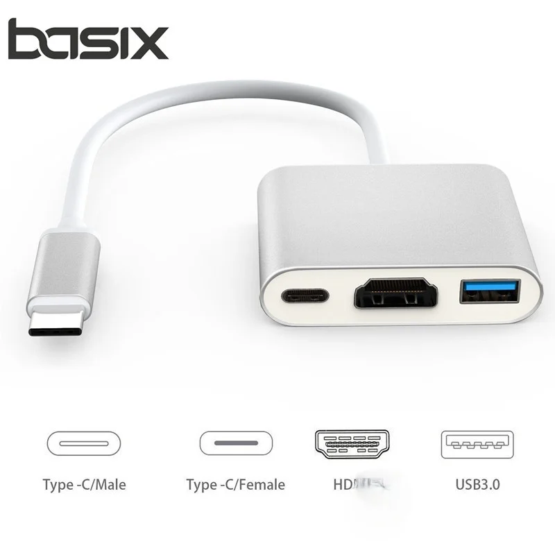 BASIX Usb Type C концентратор адаптер 3 в 1 USB к HDMI совместимый USB3.0 Женский с зарядным