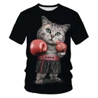 Мужские и женские повседневные топы, смешная футболка с 3D принтом боксерской кошки, Свободный Топ с коротким рукавом и милым рисунком кошки для пары
