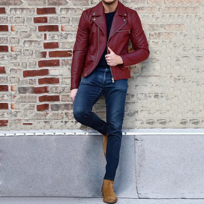 

2021 Spring Autumn Men Fashion Motorcycle PU Leather Jacket Male Slash Zipper Lapel Biker Faux Riding High Quality Coat Size 4XL