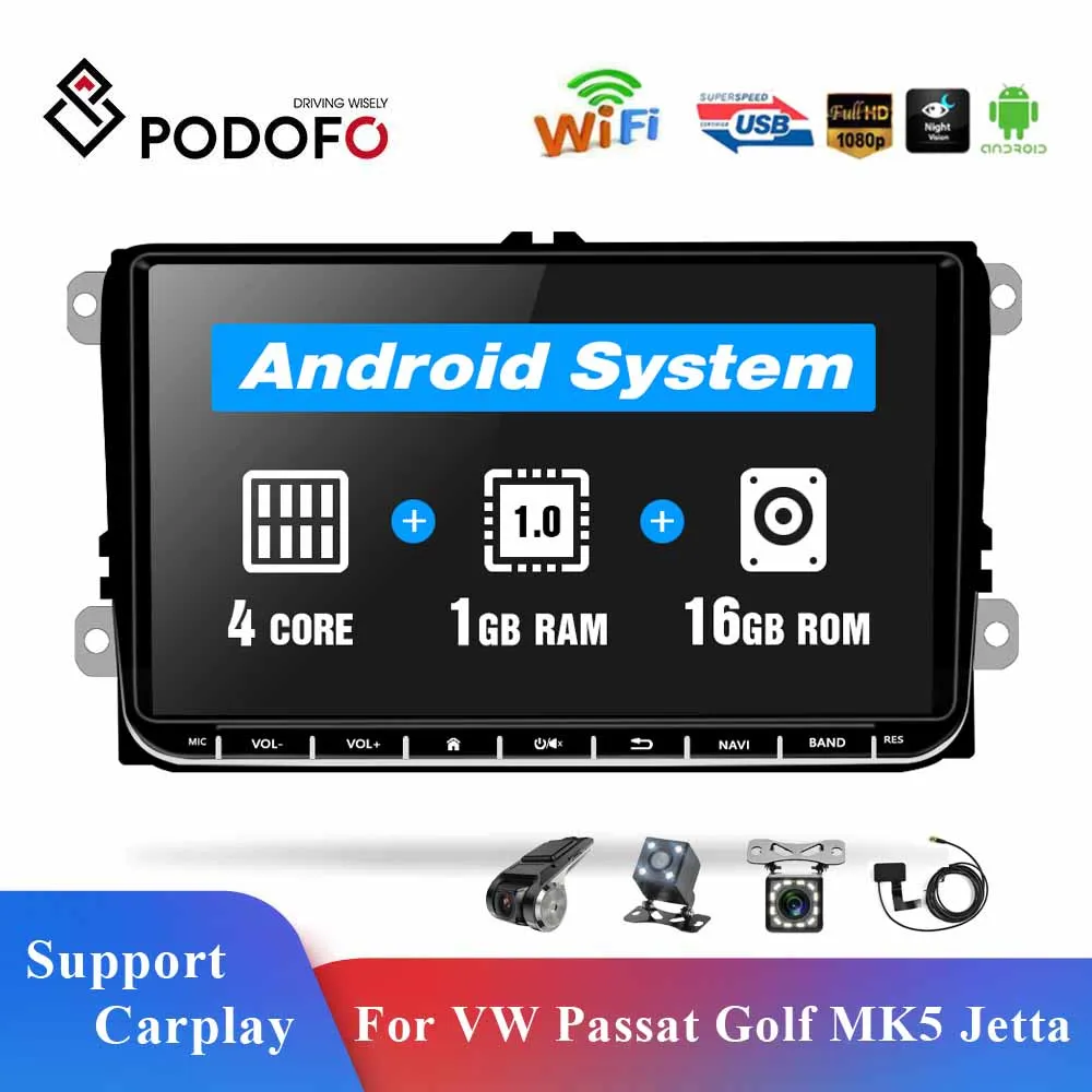 Автомагнитола Podofo мультимедийный плеер на Android с GPS для VW/Volkswagen Skoda Octavia Golf 5 6 Touran