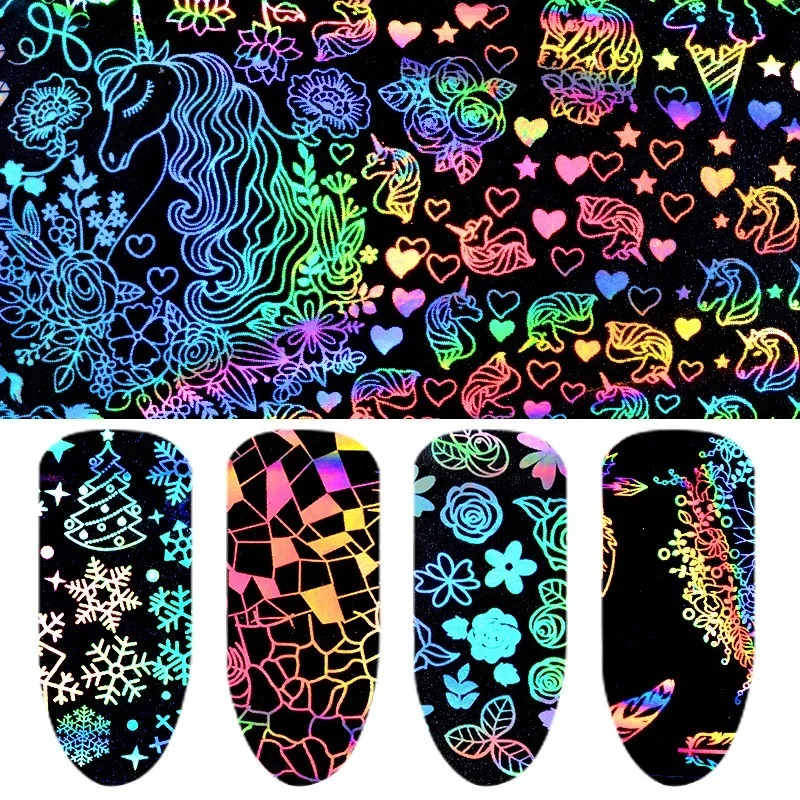 

8pcs New Holographic Laser Starry Pattern Decals Nail Art Stickers Water Slide Nail Art Transfer Decals Nail Foils DIY Manicure