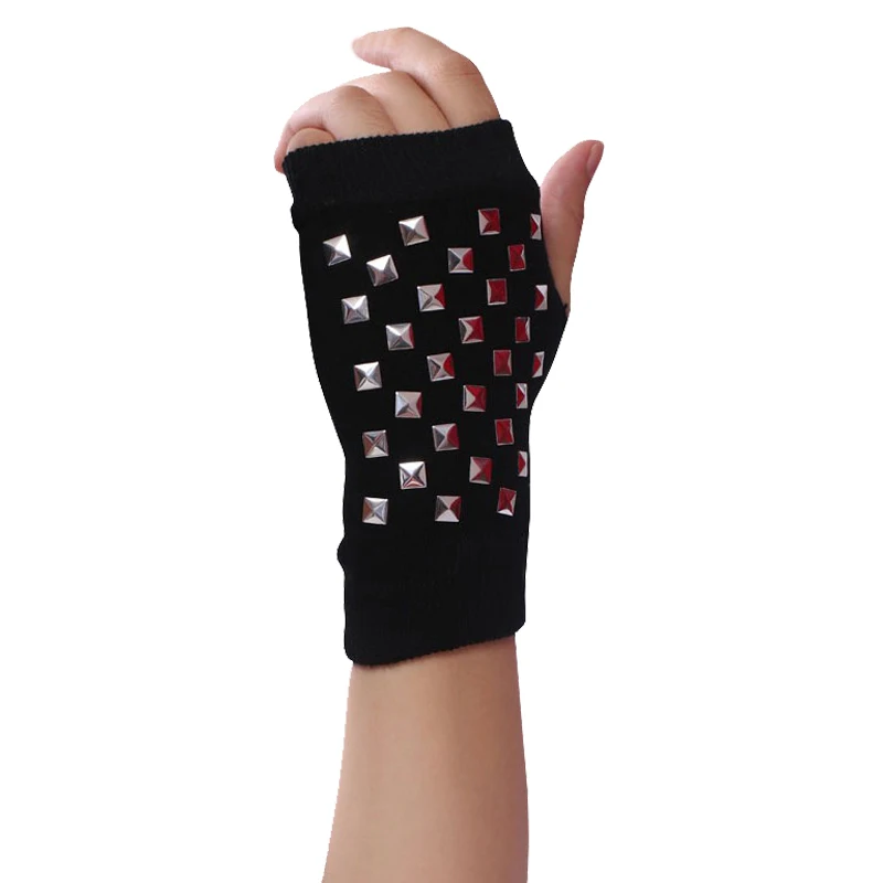

Unisex winter half-finger warm gloves thickened rivets knitting students performing hip-hop driving and riding