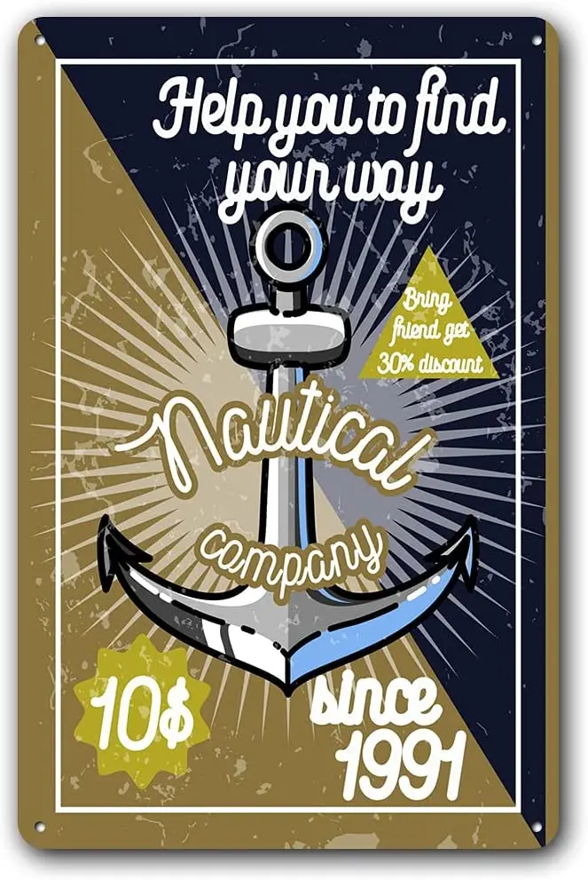 

Metal Sign Anchor Pattern Home Living Room Bar Art Old-fashioned Wall Decoration Retro Square Metal Sign 8X12 Inch