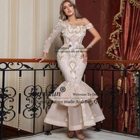 saudi arabia fashion mermaid evening dress lace one shoulder long sleeves prom dresses middle east ankle length formal gowns
