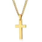 Ожерелье с подвеской-крестом для мужчин, кулон из нержавеющей стали золотистого цвета, молитвенная бижутерия, хороший подарок другу