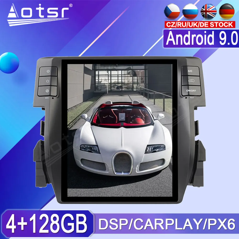 

For Honda Civic Android Radio Tape Recorder 2016-2019 Car Multimedia Player Stereo Head Unit PX6 Tesla Navigation GPS Auto Audio