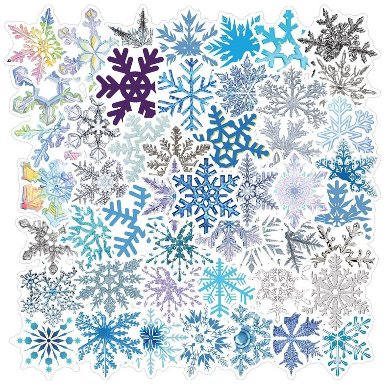 

50pcs New Year Mix Snowflake Sticker Christmas Decoration Glass Snowflake Pattern Sticker Laptop Suitcase Xmas Sticker Navidad