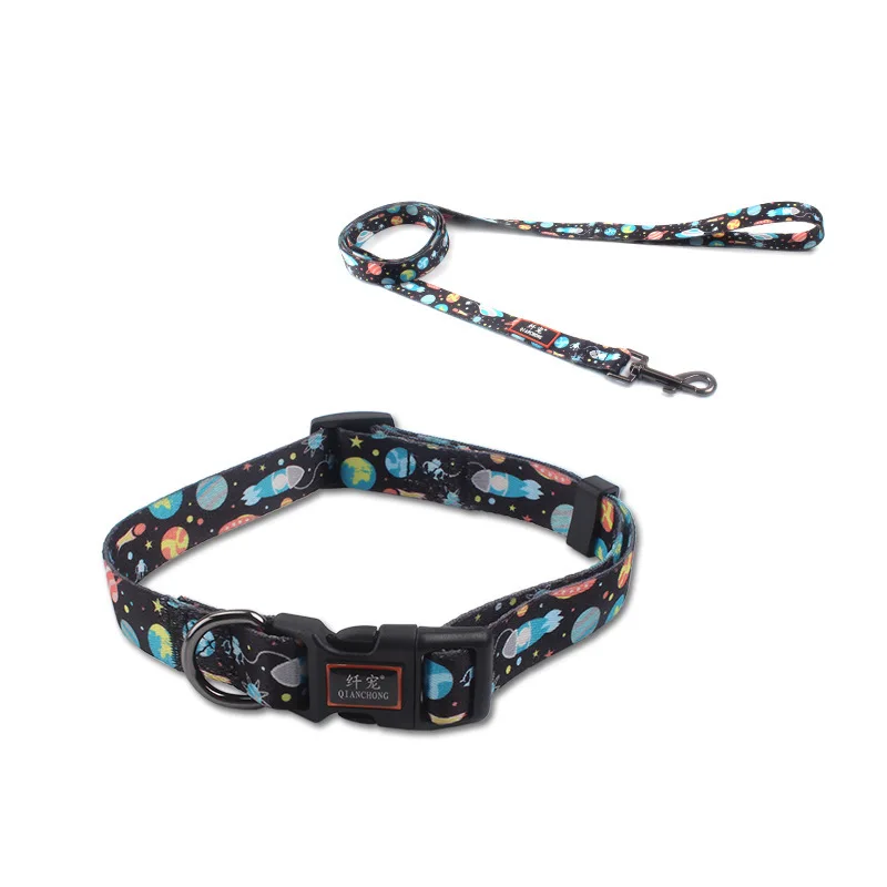 

Personalized dog collar printing pattern custom LOGO label solid zinc alloy D buckle big puppy accessories pet products