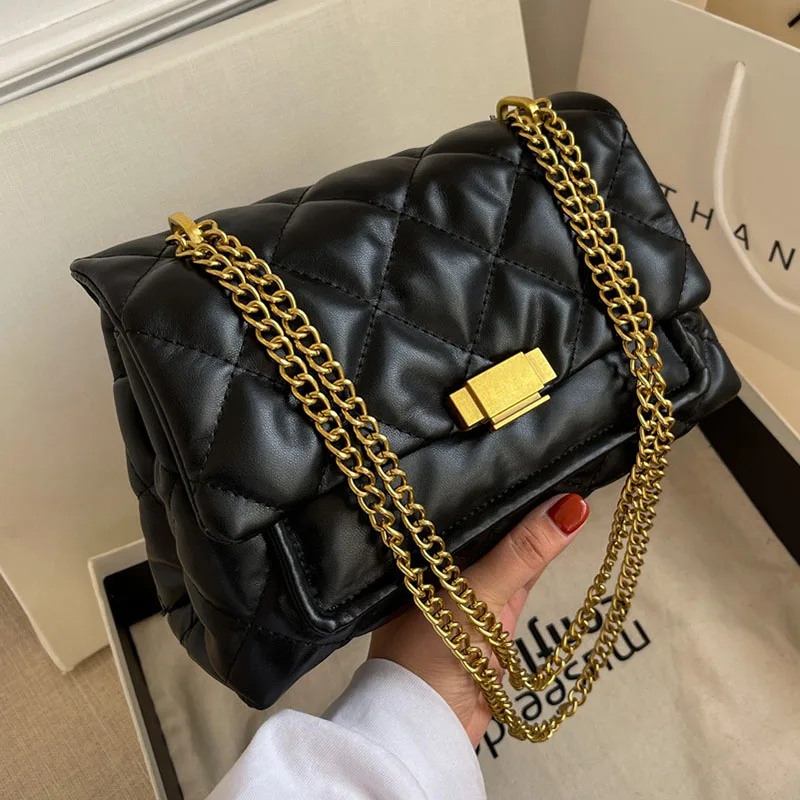 

Quilted Small PU Leather Crossbody Bags For Women Fashion Shoulder Messenger Bag 2022 hit Women's Luxury Branded Chains Handbags