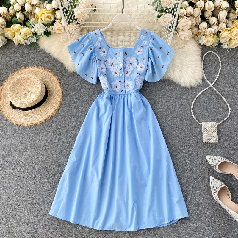 Женское винтажное платье SINGRAIN длинное средней длины с квадратным воротником и