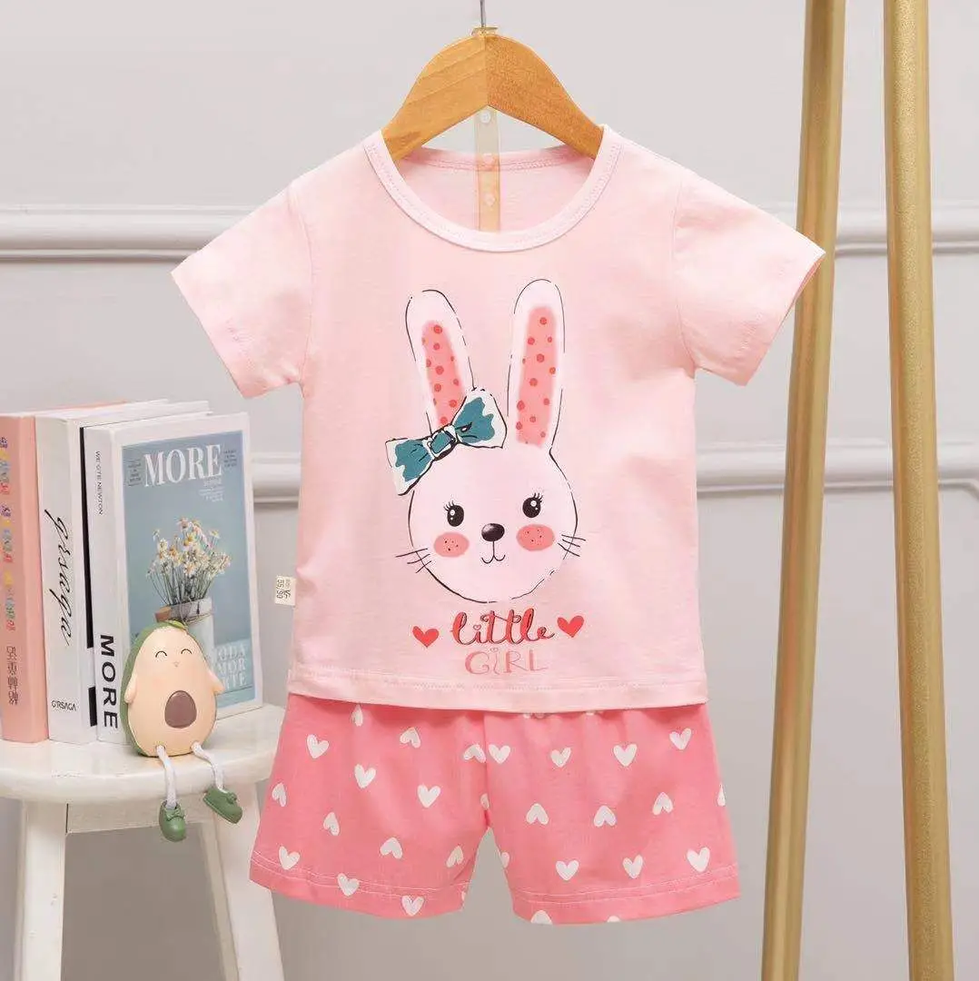 Summer Cotton Children's Pajamas Short sleeve T-shirt Shorts Clothes For Teens girl Clothing Cartoon Boy Nightgown Home Service