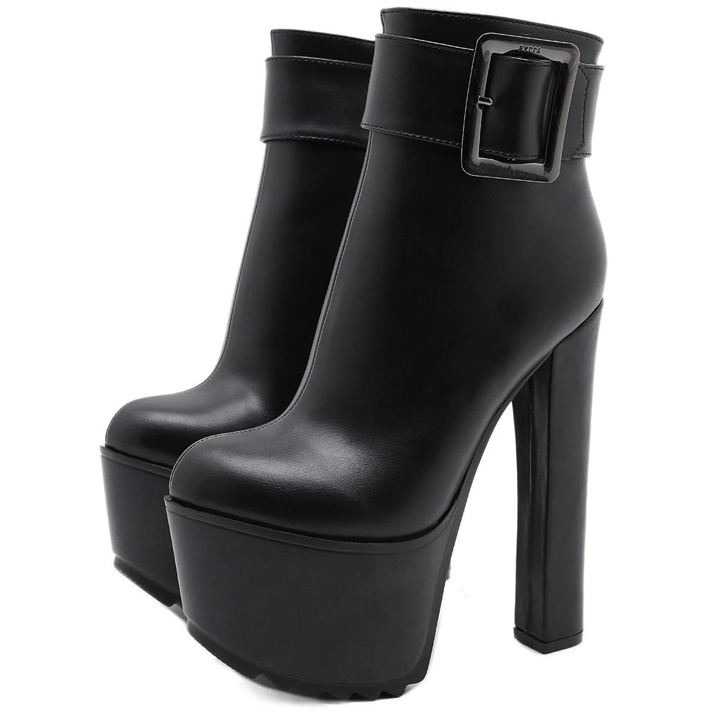 

BONJOMARISA New Extreme High Heels Chic Winter Shoes Boots Women Thick Platform Sexy Ladies Party Nightclub Ankle Boots Female