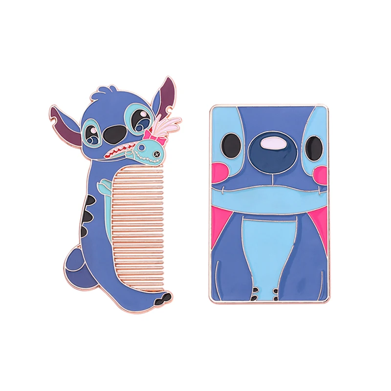 Kawaii аниме Лило и Стич макияж зеркало гребень мультфильм косметическое зеркало компактный карманный инструмент для красоты Металлический Гребень как подарок
